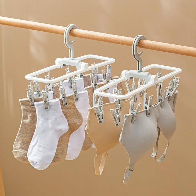2 Pack Clothes Drying Rack with 12 Multiple Clips Foldable Portable Travel Hanger for Socks Underwear Bras – product detail