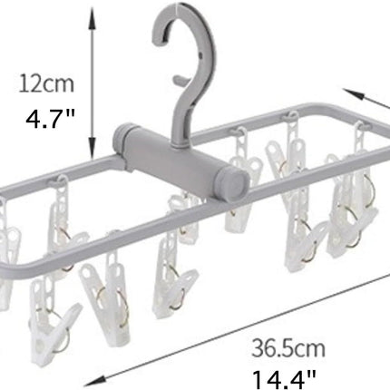 2 Pack Clothes Drying Rack with 12 Multiple Clips, Foldable Portable Travel Hanger for Socks Underwear Bras (White)