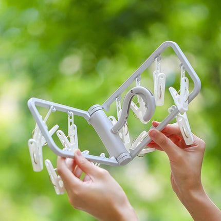 2 Pack Clothes Drying Rack with 12 Multiple Clips, Foldable Portable Travel Hanger for Socks Underwear Bras (White)