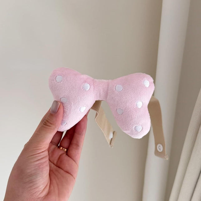 2 Pack Curtain Tiebacks with Pink Plush Bow and White Polka Dot Snap Button Closure Curtains Holdbacks for – product detail
