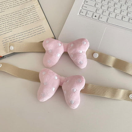 2 Pack Curtain Tiebacks with Pink Plush Bow and White Polka Dot, Snap Button Closure Curtains Holdbacks for Window Decor (Pink)
