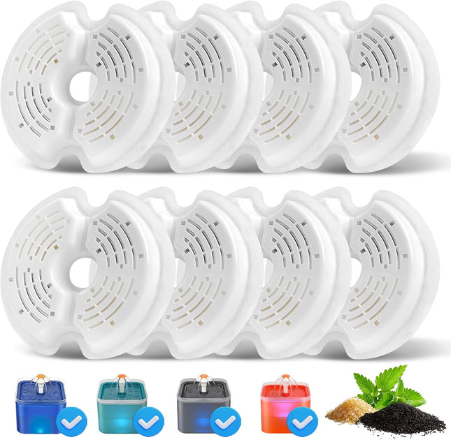 8 Pack Cat Water Fountain Filter Replacement Quadruple Filtration Cat Fountain Filter for 67oz/2L Pet