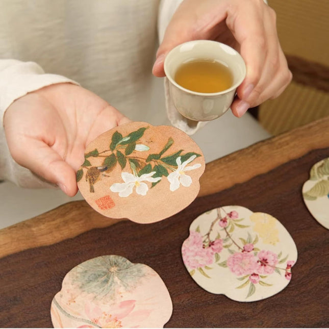 Floral Tea Cup Coasters Set of 5 Double-Sided Absorbent Pads for Heat Insulation Teaware Accessories – product detail