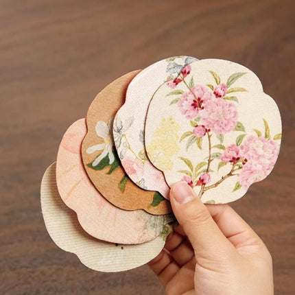 Floral Tea Cup Coasters Set of 5, Double-Sided Absorbent Pads for Heat Insulation, Teaware Accessories (Floral,3.7 inches)