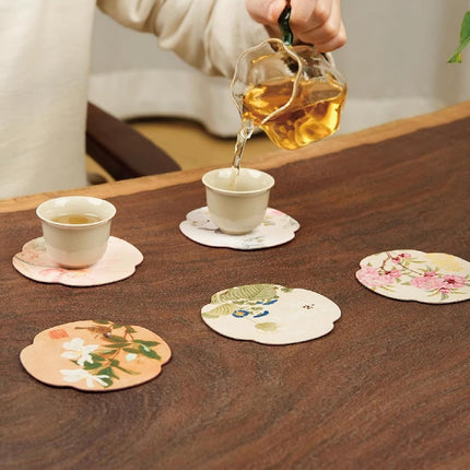 Floral Tea Cup Coasters Set of 5, Double-Sided Absorbent Pads for Heat Insulation, Teaware Accessories (Floral,3.7 inches)