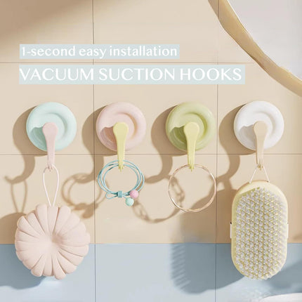 4 Pack No-Drill Reusable Vacuum Suction Hooks, Pastel Colors Heavy-Duty Door Towel Hook Bathroom Wall Organizer (Blue Pink Green White)