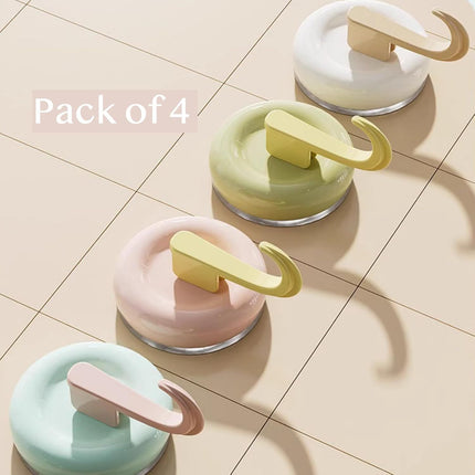 4 Pack No-Drill Reusable Vacuum Suction Hooks, Pastel Colors Heavy-Duty Door Towel Hook Bathroom Wall Organizer (Blue Pink Green White)