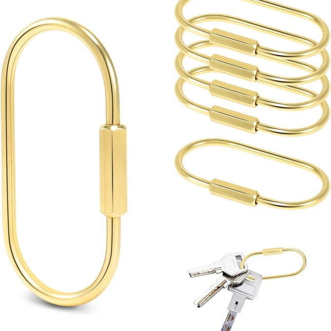6 Pack Brass Keychain Gold Carabiner Clip with Secure Locking Screw Carabiners Key Holder Keychains Key Ring for Outdoor Camping Paracord Lanyard Keys Chain Backpack Bags Luggage Tags Clip Anti-Theft