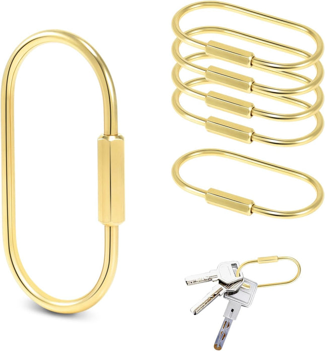 6 Pack Brass Keychain Gold Carabiner Clip with Secure Locking Screw Carabiners Key Holder Keychains