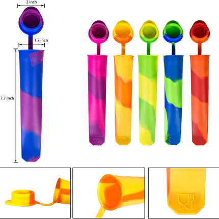 6 Pack Silicone Popsicles Molds, Multicolor Baby Popsicle Ice Pop Molds, Reusable DIY Frozen Popsicles Maker for Kids with Lid