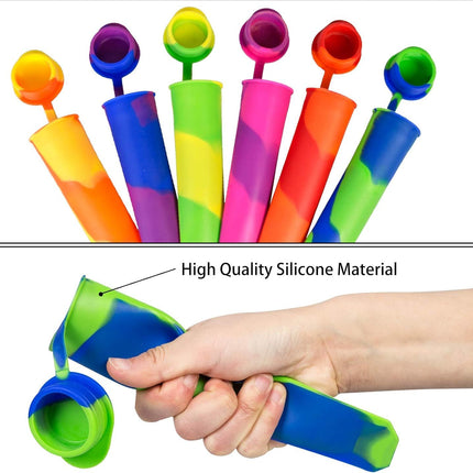 6 Pack Silicone Popsicles Molds, Multicolor Baby Popsicle Ice Pop Molds, Reusable DIY Frozen Popsicles Maker for Kids with Lid