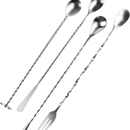 4 PCS Bar Spoon, 304 Stainless Steel Bar Mixing Spoon Stirrers Long Handle Spiral Pattern Mixed Drinks Tools for Drink