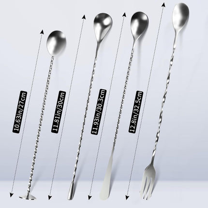 4 PCS Bar Spoon, 304 Stainless Steel Bar Mixing Spoon Stirrers Long Handle Spiral Pattern Mixed Drinks Tools for Drink