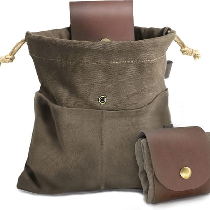 Foraging Pouch Leather Canvas Collapsible Bag Water Resistant Outdoor Camping Storage Folding Bag Mushroom Bags Bushcraft Belt Pouches for Travel Camping Hiking