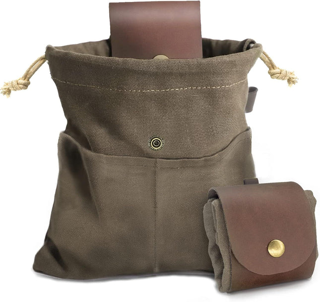 Foraging Pouch Leather Canvas Collapsible Bag Water Resistant Outdoor Camping Storage Folding