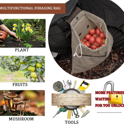 Foraging Pouch Leather Canvas Collapsible Bag Water Resistant Outdoor Camping Storage Folding Bag Mushroom Bags Bushcraft Belt Pouches for Travel Camping Hiking
