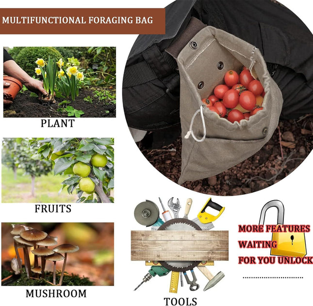 Foraging Pouch Leather Canvas Collapsible Bag Water Resistant Outdoor Camping Storage Folding – product detail