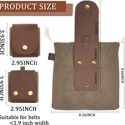 Foraging Pouch Leather Canvas Collapsible Bag Water Resistant Outdoor Camping Storage Folding Bag Mushroom Bags Bushcraft Belt Pouches for Travel Camping Hiking