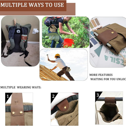 Foraging Pouch Leather Canvas Collapsible Bag Water Resistant Outdoor Camping Storage Folding Bag Mushroom Bags Bushcraft Belt Pouches for Travel Camping Hiking
