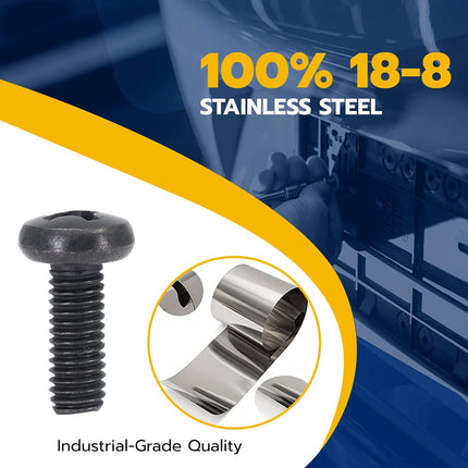 Black License Plate Screws for Lexus, Toyota, and Honda, Phillips Machine Pan Head 18-8, Stainless Steel, M6-1.0 x 16 mm Bolt (Pack of 4)