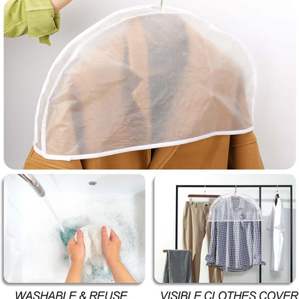 4 Pack Clear Clothing Hanger Shoulder Covers for Clothes Breathable Plastic Gusseted Garment Shoulder Dust Cover Bags Protectors for Hanging Clothes, Suit, Coats, Jackets, Dress Open Closet Storage