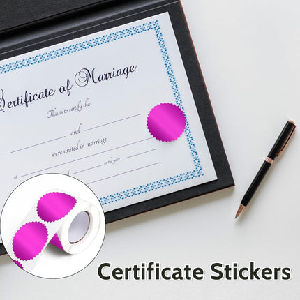 Embossing Stickers 2" Round Labels Purple Foil Blank Stickers Metallic Seals for Package, Graduation, Wedding Envelope, Certificate Wafer Seals with Serrated Edge 250 Sticker Per Roll