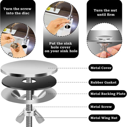 2 Pack 2" Kitchen Sink Hole Cover Stainless Steel Kitchen Faucet Hole Cover Sink Caps for Top Holes, Silver Sink Tap Hole Plate Stopper Covers Metal Sink Hole Plug