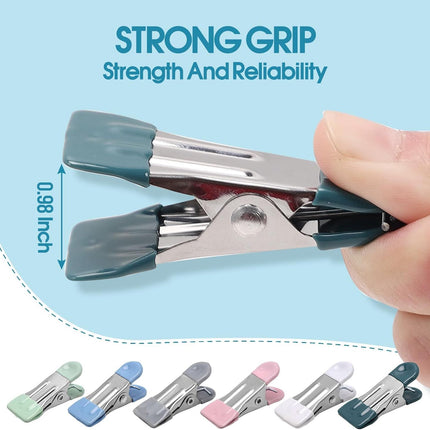 Clothes Pins Heavy Duty 30 Pack, 2.17 Inch Metal Chip Clips, Clothespins for Photo Drying Clothesline Laundry Sock, Bag Clips for Food Kitchen Stainless Steel with Rubber, 6 Colors