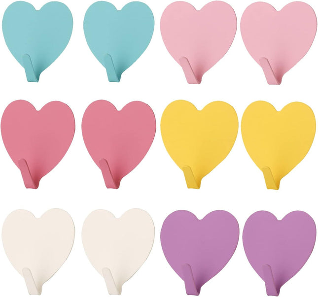 12 Pack Heart Shaped Decorative Wall Hooks Stainless Steel Strong Adhesive Wall Hook for Home Kitchen