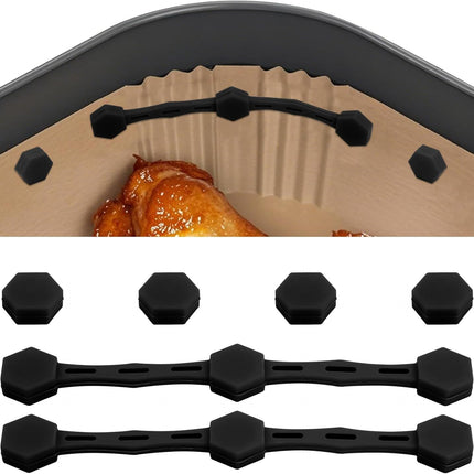 2 Sets Air Fryer Magnet Silicone Buckle, Air Fryer Magnets for Parchment Paper Liners Silicone Magnetic Buckle Prevent Paper Burning Kitchen Accessories (Black)