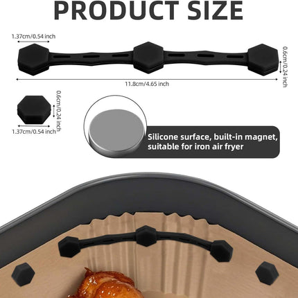 2 Sets Air Fryer Magnet Silicone Buckle, Air Fryer Magnets for Parchment Paper Liners Silicone Magnetic Buckle Prevent Paper Burning Kitchen Accessories (Black)