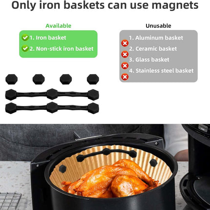 2 Sets Air Fryer Magnet Silicone Buckle, Air Fryer Magnets for Parchment Paper Liners Silicone Magnetic Buckle Prevent Paper Burning Kitchen Accessories (Black)