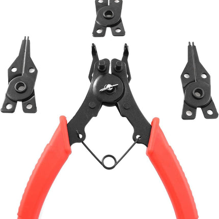 Snap Ring Pliers  1Set 4 In 1 C Clips Removal Retaining Set for Automotive and Engine Repair, Interchangeable Jaw Head 45 90 and 180 Degree Angled Jaws, AC Compressor Clutch Holding Tool