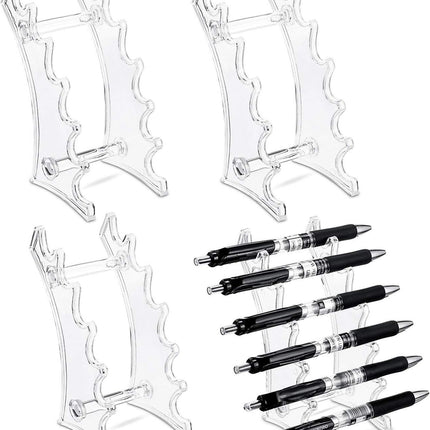 Set of 4 Plastic Pen Holder 6-slots Display Stand Eyebrow Pen Stand Makeup Brush Rack Organizer for Home School and Office Use