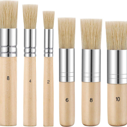 6 Pieces Wooden Stencil Brushes Pure Natural Bristle Template Paint Brushes for Acrylic Oil Watercolor Art Painting Stencil Project DIY Crafts, 6 Sizes