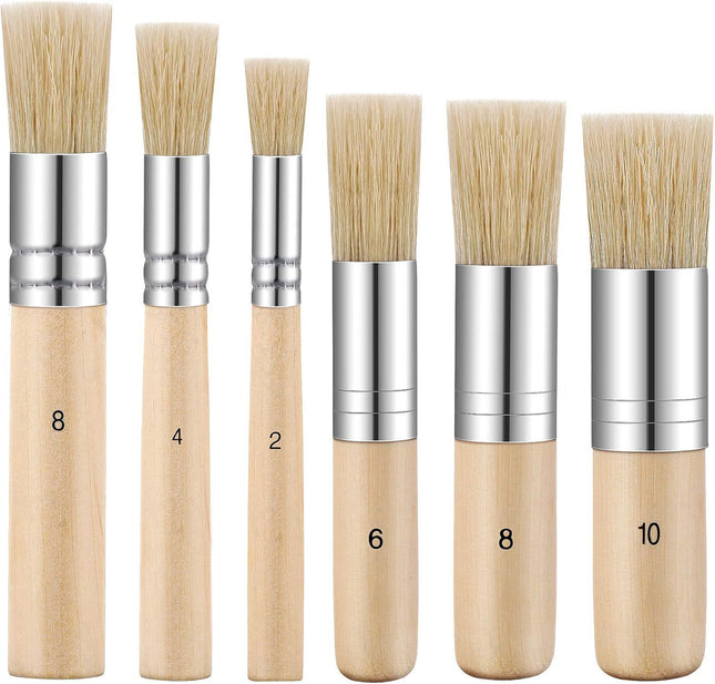 6 Pieces Wooden Stencil Brushes Pure Natural Bristle Template Paint Brushes for Acrylic Oil Watercolor Art
