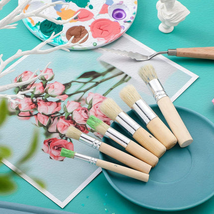 6 Pieces Wooden Stencil Brushes Pure Natural Bristle Template Paint Brushes for Acrylic Oil Watercolor Art Painting Stencil Project DIY Crafts, 6 Sizes