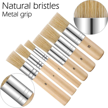 6 Pieces Wooden Stencil Brushes Pure Natural Bristle Template Paint Brushes for Acrylic Oil Watercolor Art Painting Stencil Project DIY Crafts, 6 Sizes