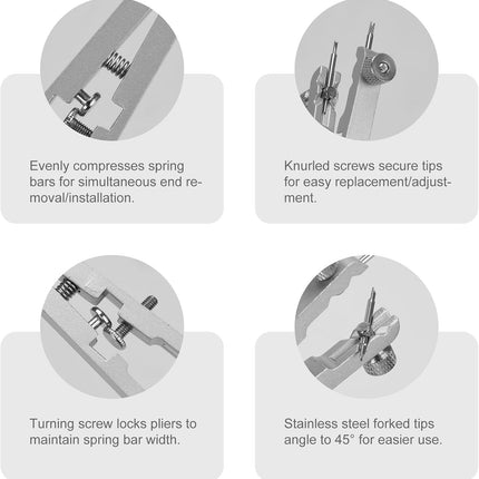 Watch Spring Bar Plier Tool Set Watchband Pliers with 10 Pins,Watch Wrist Ban Repair Remove Tool,Spring Plier Tweezer,Removal Tool for Watch Pin Strap Band Watch Link-Sliver