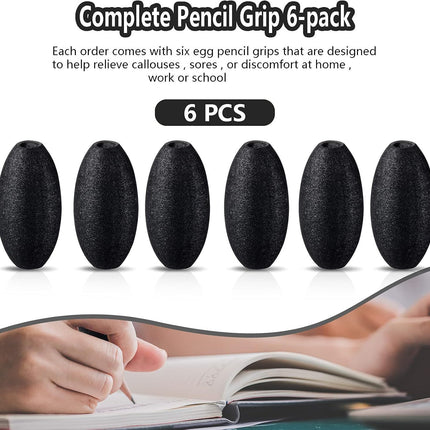 Writing Aid Trainer for Adults Foam Egg Grips Pen Cushioned Holders Writing Aid Trainer for Handwriting Drawing Preschool Supplies Right or Left Hand Use, 6 Pieces(Black)