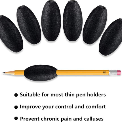 Writing Aid Trainer for Adults Foam Egg Grips Pen Cushioned Holders Writing Aid Trainer for Handwriting Drawing Preschool Supplies Right or Left Hand Use, 6 Pieces(Black)