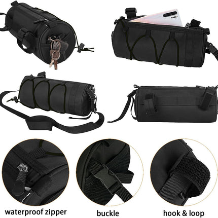 2.5L Bike Handlebar Bag, Waterproof Bicycle Accessories, Bike Frame Front Pouch with Zipper and Shoulder Strap