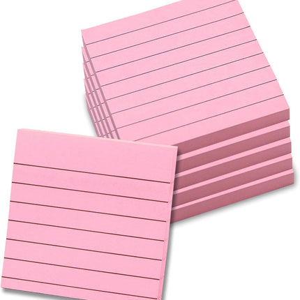 Pink Lined Sticky Notes, 3"x3" Self-Stick Note Pads, 6 Pads, 100 Sheets/Pad, Total 600 Sheet