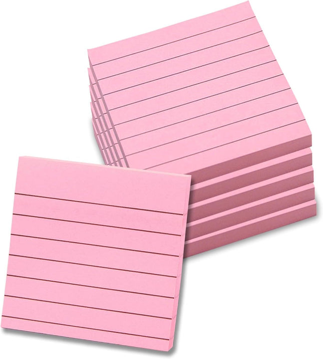 Pink Lined Sticky Notes 3 x3 Self-Stick Note Pads 6 Pads 100 Sheets/Pad Total 600 Sheet V1258-DP02-E-786