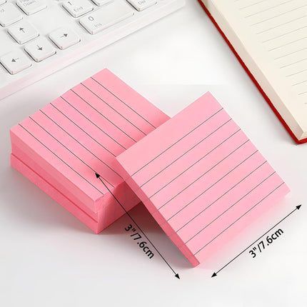 Pink Lined Sticky Notes, 3"x3" Self-Stick Note Pads, 6 Pads, 100 Sheets/Pad, Total 600 Sheet