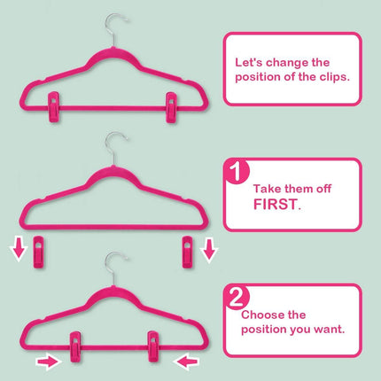 Hot Pink Velvet Hangers Clips, Pants Hangers Velvet Clips, Strong Finger Clips Perfect for Thin Velvet Hangers (20 Pcs, Hot Pink)