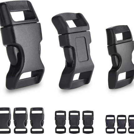 CooBigo 60 Pack Paracord Bracelets Buckles, 5/8, 1/2 and 3/8 Inch Contoured Paracord Buckles, Plastic Side Release Clasp for Parachute 550 Cord Bracelets Clasps Clip Dog Collar Accessories (20 Each)