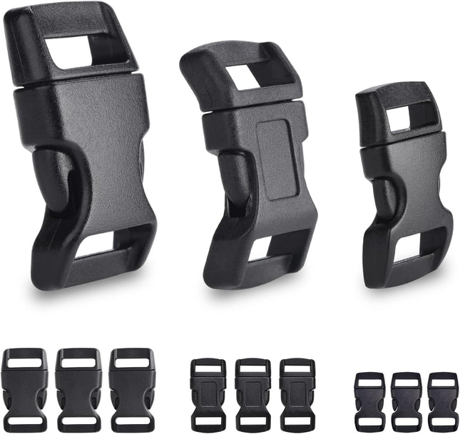 CooBigo 60 Pack Paracord Bracelets Buckles 5/8 1/2 and 3/8 Inch Contoured Paracord Buckles Plastic Side (20
