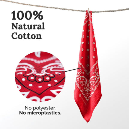 100% Cotton & Natural Fibers Bandana Scarf - Soft, Durable, Machine Washable – Unisex for Men & Women - 10 Pack