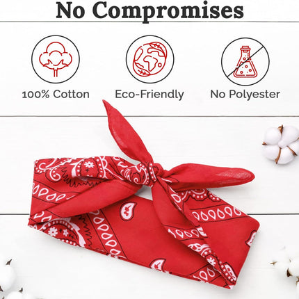 100% Cotton & Natural Fibers Bandana Scarf - Soft, Durable, Machine Washable – Unisex for Men & Women - 10 Pack